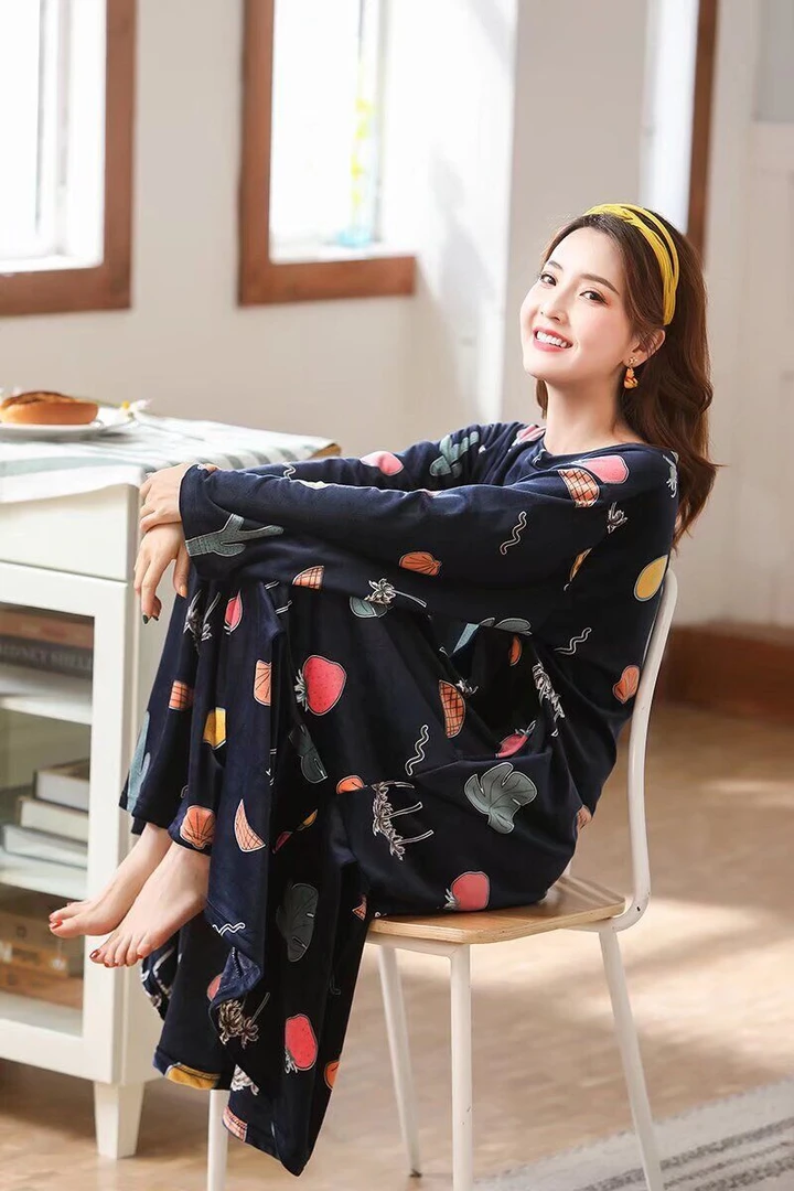 【双面海岛绒】椰子树秋冬加厚加肥加大超长款睡裙宽松款