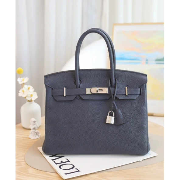 99新 Hermes/爱马仕 Birkin30 Y刻 TOGO皮 午夜蓝 银扣