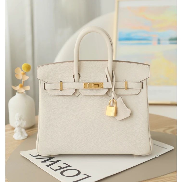 全新未使用 Hermes/爱马仕 Birkin25 W刻 TOGO皮 奶昔白 金扣