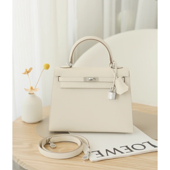 全新未使用 Hermes/爱马仕 Kelly25 W刻 EP皮 奶昔白 银扣 hb