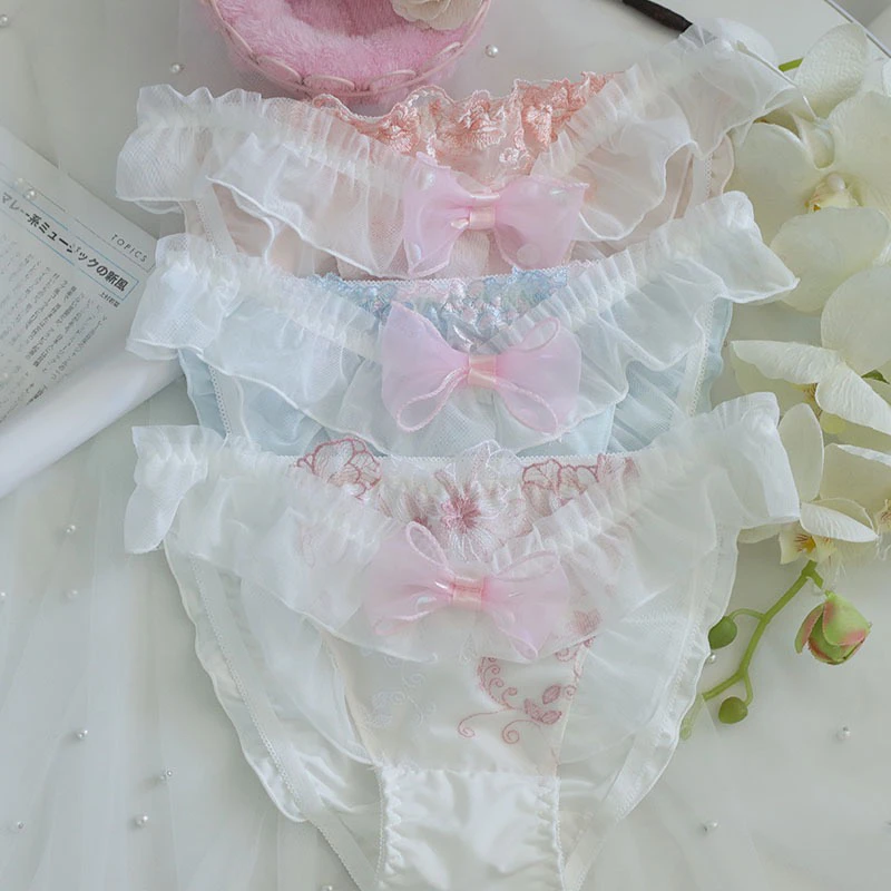 【娇美动人】牛奶丝内裤女士中腰蕾丝花边蝴蝶结性感可爱少女三角裤