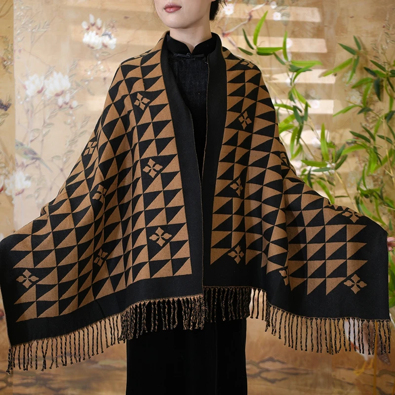 Pearl Silk/明珠香韵丝绸 【黑棕格子】70*180羊绒蚕丝C127