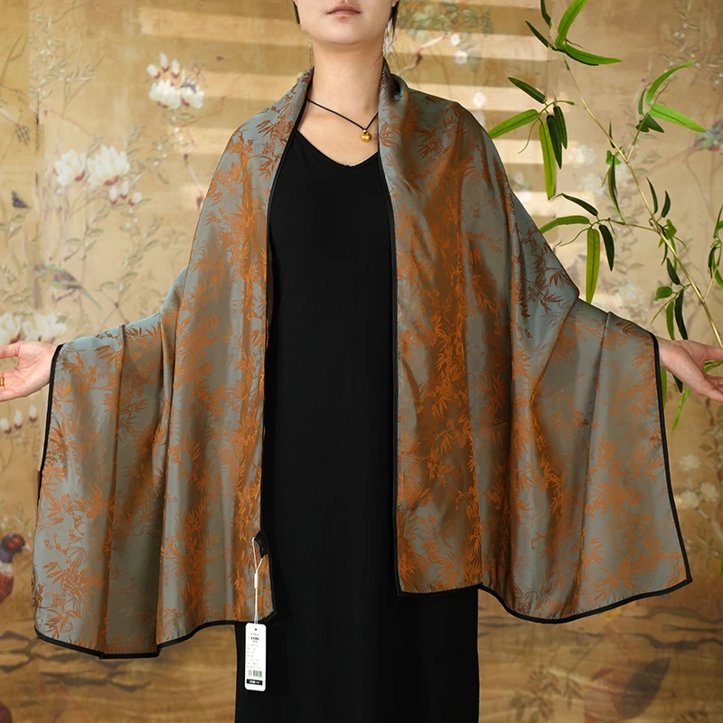 C661【清月无梦】70*180香云云锦国风复古提花丝巾双面围巾百搭披肩