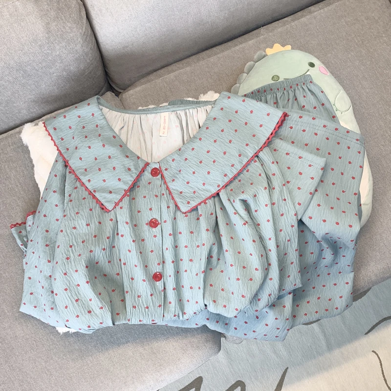 【蓝色波点】ins长袖睡衣女春秋季可爱网红风云朵棉甜美家居服套装