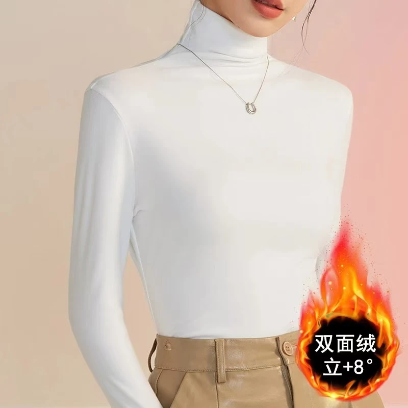 德绒加绒加厚堆堆高领打底衫女内搭春秋冬季保暖贴身洋气百搭上衣