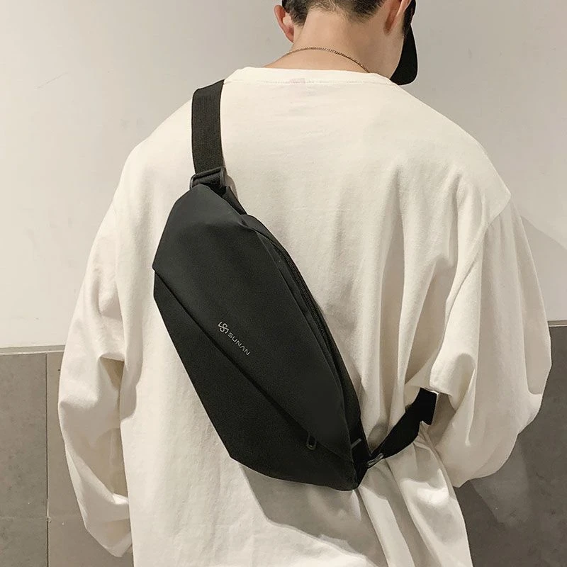 潮牌日系胸包男士ins骑行单肩包腰包背包小挎包女PU布学生斜挎包