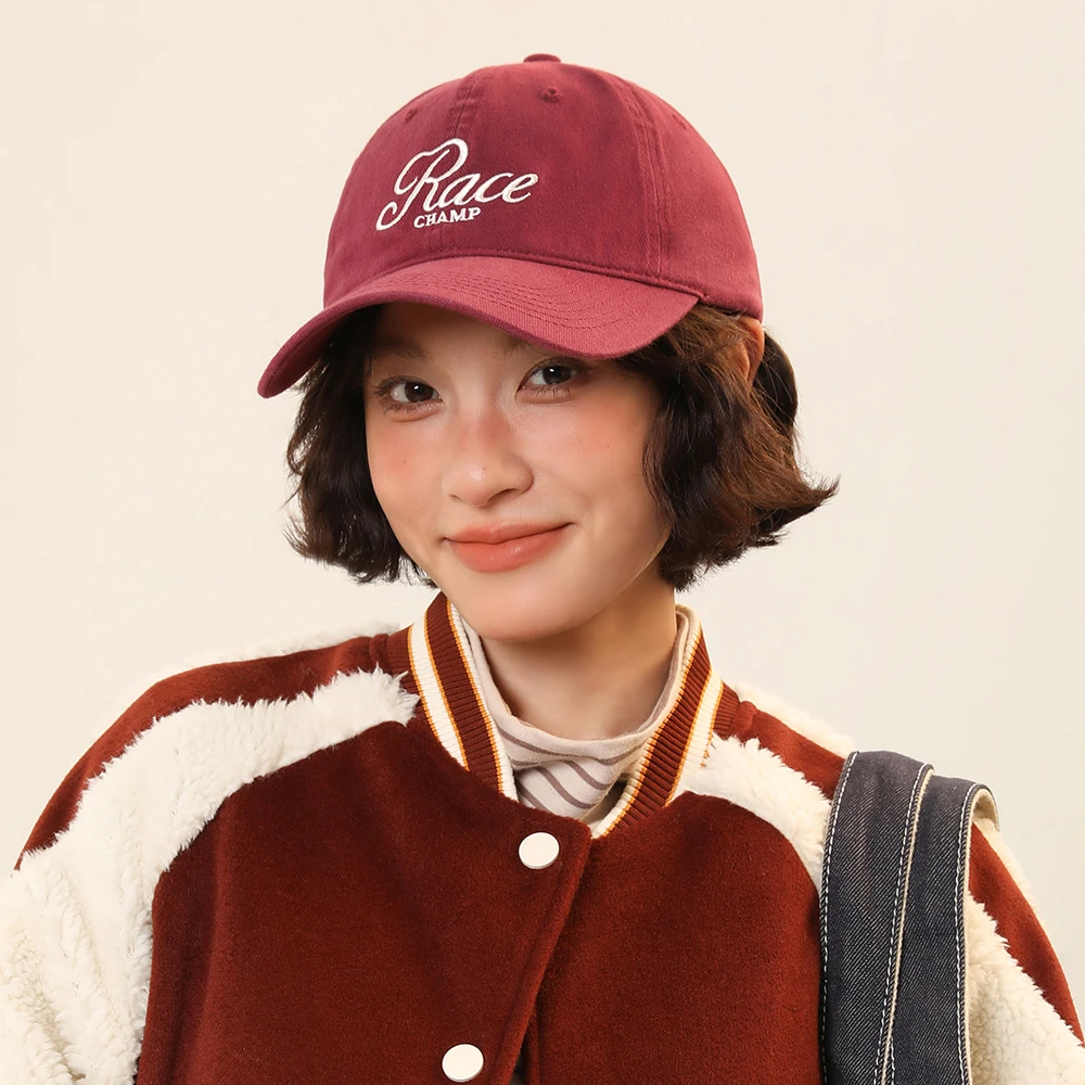 IIING帽控 安可拉酒红色棒球帽女显脸小字母刺绣宽帽檐鸭舌帽子男