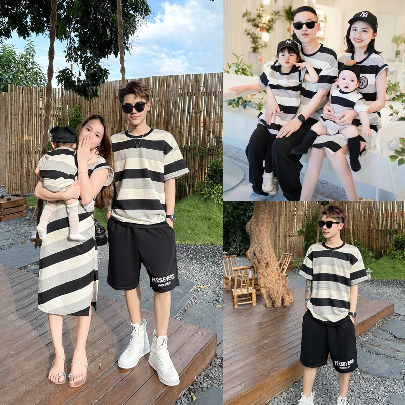 亲子装2025夏装新款短袖T恤儿童婴童爬服连体衣夏季婴儿洋气