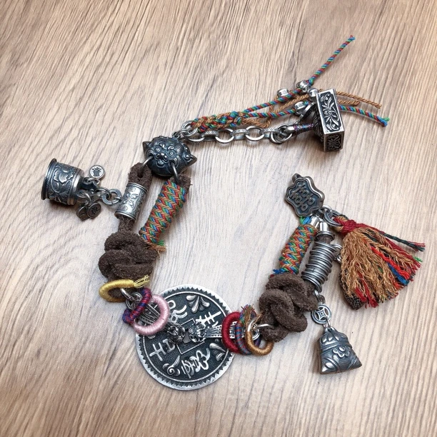 足银手链 银手链时尚复古古风纯手工个性乞丐绳版