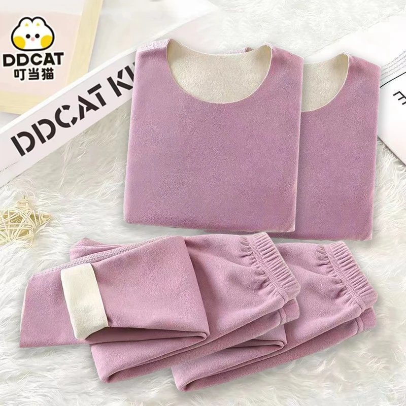 ddcat/叮当猫无痕德绒中大童新款家居服卡通套装睡衣保暖男女秋冬
