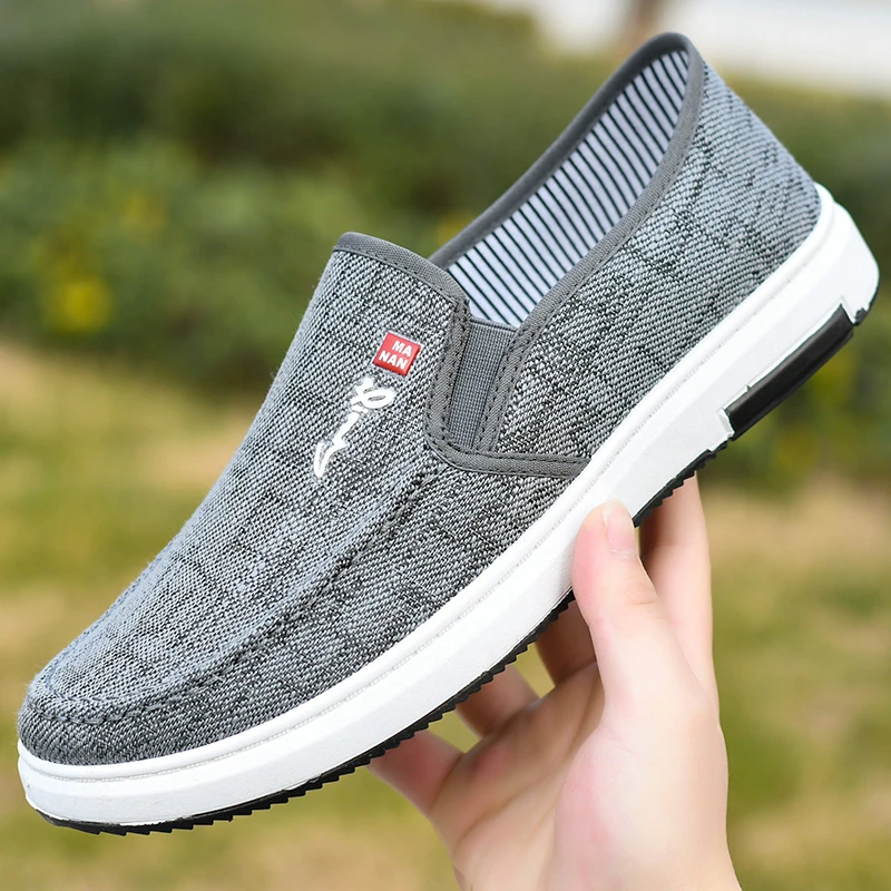 夏季耐磨防滑老北京布鞋男士时尚休闲百搭透气低帮一脚蹬爸爸鞋