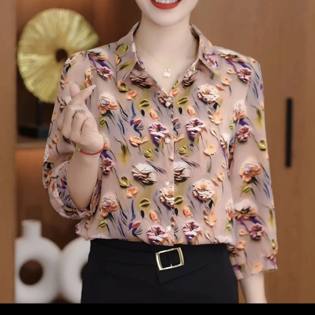 2025春夏季新款衬衫七分袖衬衣洋气宽松减龄时尚气质显瘦上衣711