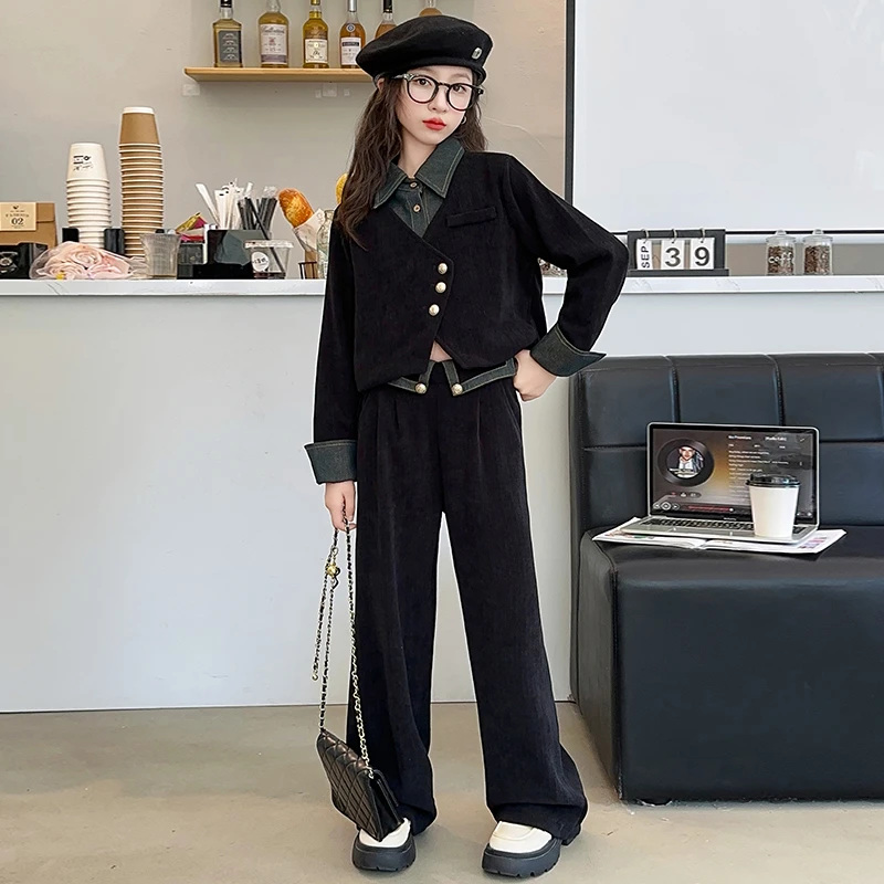 女童雪尼尔套装秋装洋气时髦2025新款儿童秋季女孩衣服秋冬时尚潮