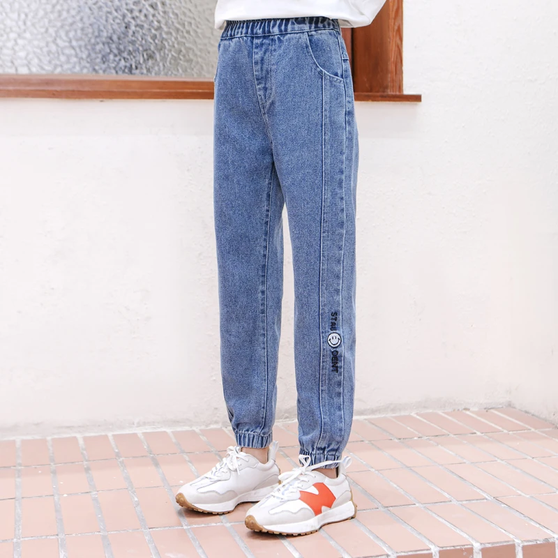 女童牛仔裤秋装2024新款儿童裤子春秋女大童长裤束脚外穿韩版加绒