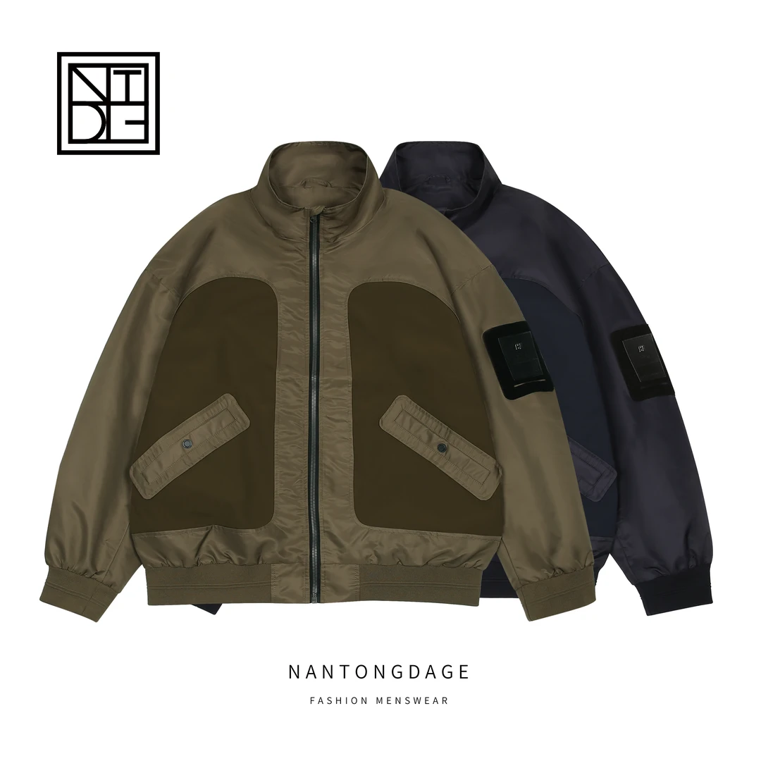 大个男装3D拼接廓形飞行员夹克外套8660