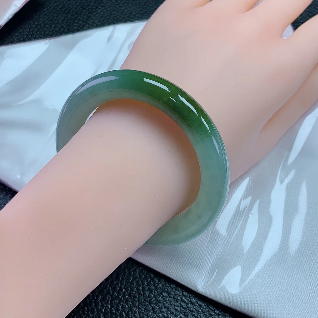 54圈圆条缅甸天然A货翡翠半山水冰川蓝女款玉镯子妈妈送礼时尚