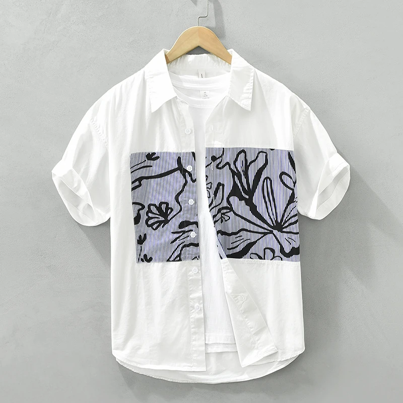 男士简约短袖翻领衬衫时尚休闲百搭文艺宽松上衣薄款男装2278