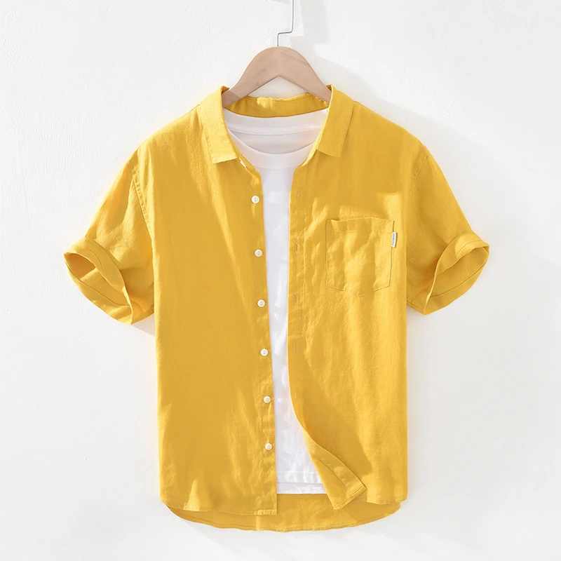 宽松纯色薄款衬衫翻领衬衣百搭夏季亚麻衬衫1729