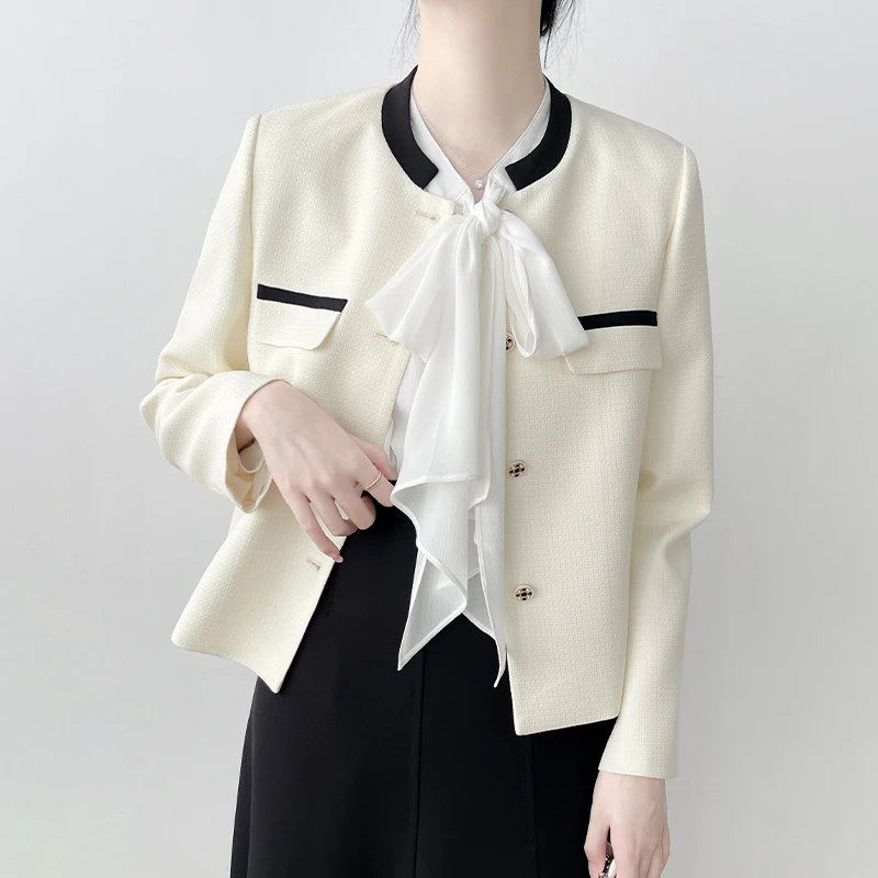 Q074法式高端黑白撞色小香风外套女秋季新款轻奢时尚气质短款上衣