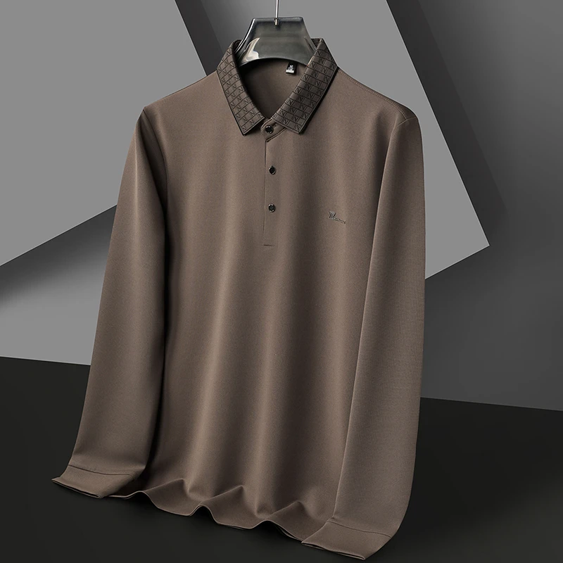 【桑蚕丝+锦纶+氨纶】男士POLO衫无痕长袖纯色商务翻领长袖T恤春秋