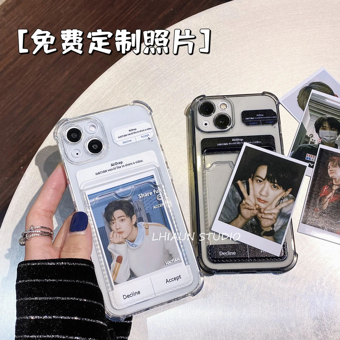 适用苹果华为ins定制照片iphone16手机壳15插卡14情侣13拍立得软