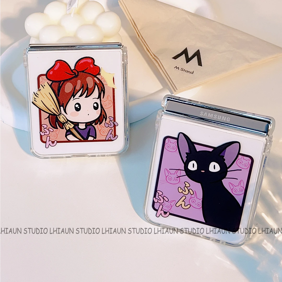 扫把女孩适用三星折叠屏zflip5手机壳zflip4黑猫zflip3透明硬壳