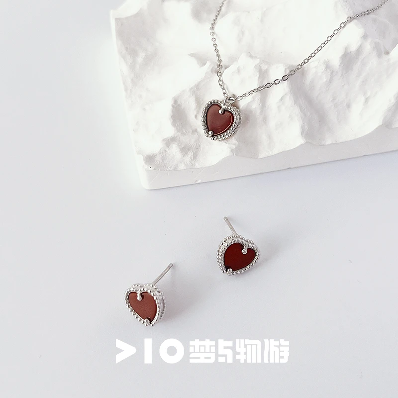 坠链均925银 【甜心耳钉】E183红色爱心N135