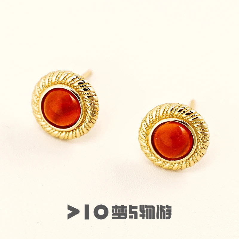 925银耳饰 【落霞耳钉】E329 红色时尚小众设计感精致耳饰