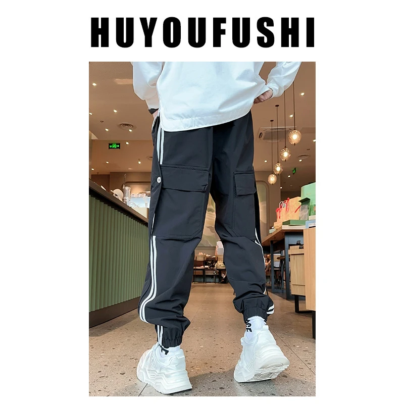 LKT.NINE春秋新款条纹休闲裤子男潮流束脚宽松青少年休闲运动长裤