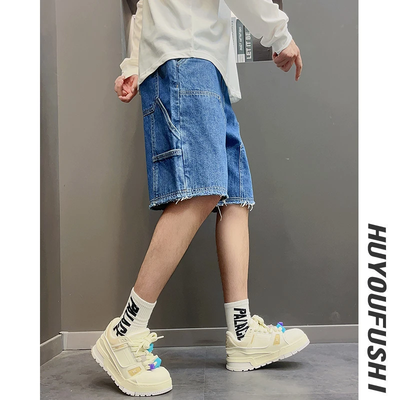 LKT.NINEDX001夏季男潮流时尚工装印花牛仔短裤宽松印花男女同款