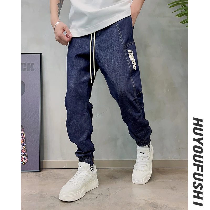 LKT.NINE23818牛仔裤男春秋宽松长裤男生潮流工装束脚休闲裤子