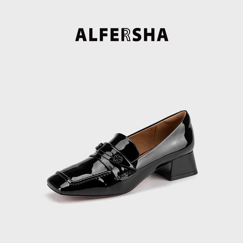 阿芙莎广系联名款2619238新款时尚百搭气质方头粗跟单鞋