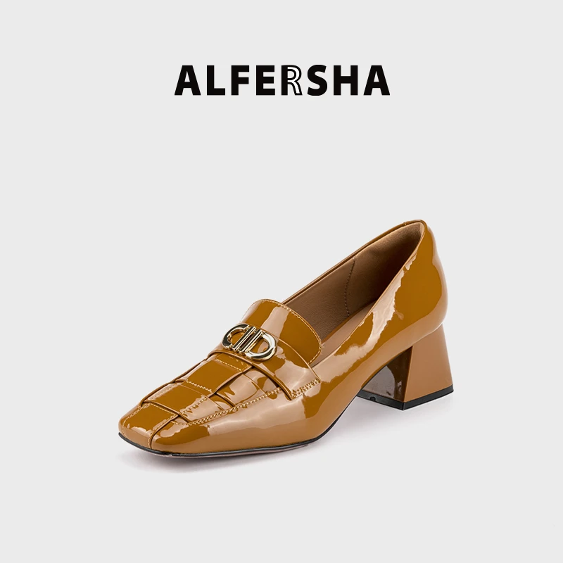 阿芙莎广系联名款2619131新款百搭英伦风编织纹金属扣方跟乐福鞋D