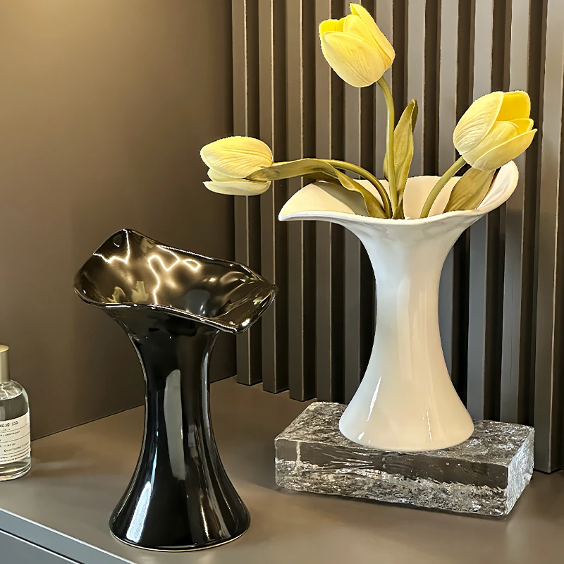 中古风高级轻奢陶瓷水培花瓶家用玄关客厅餐厅仿真花花瓶装饰摆件