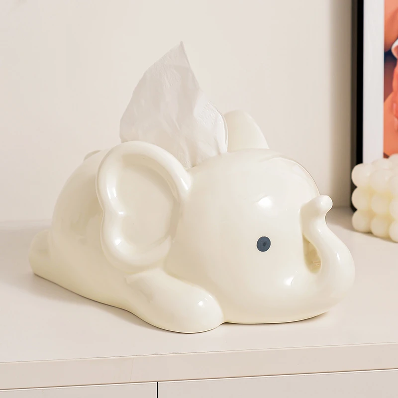 可爱软萌小飞象纸巾盒创意高档陶瓷高颜值抽纸盒客厅茶几餐厅