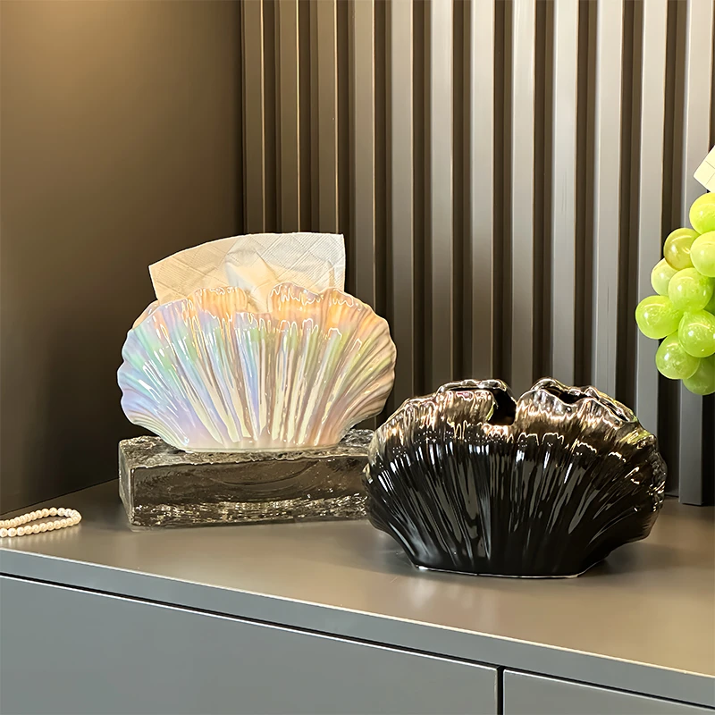 高颜值创意贝壳纸巾盒客厅轻奢高档抽纸盒家用餐厅茶几收纳餐巾盒