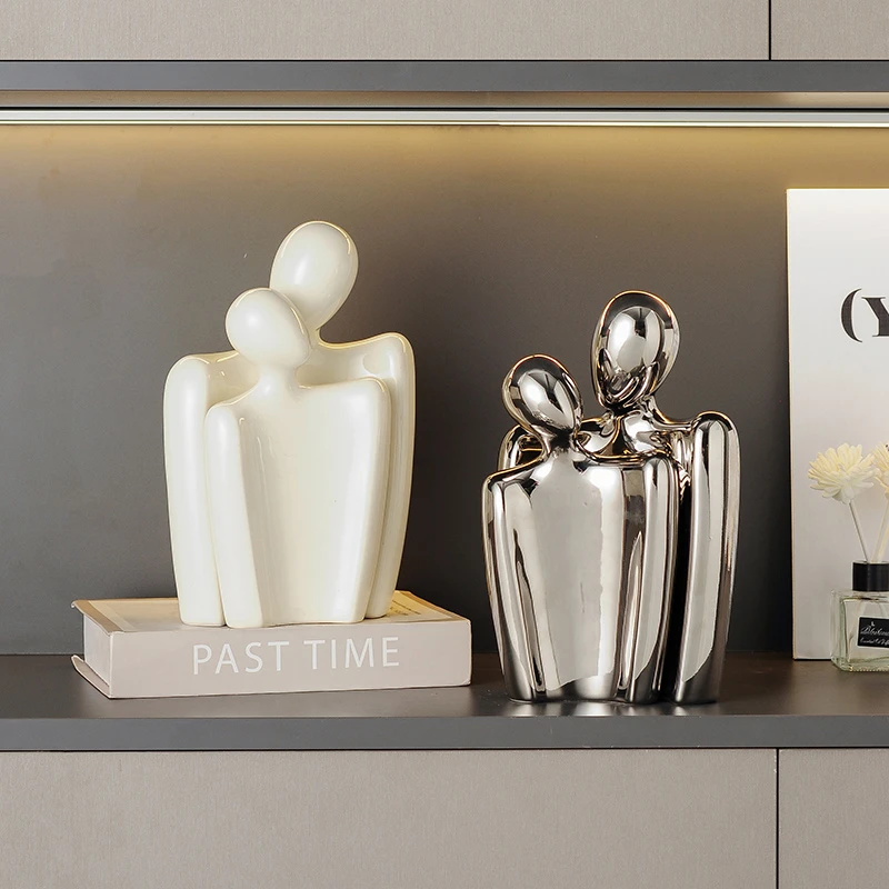 轻奢现代简约抽象人陶瓷摆件情侣拥抱创意饰品客厅玄关电视柜酒柜