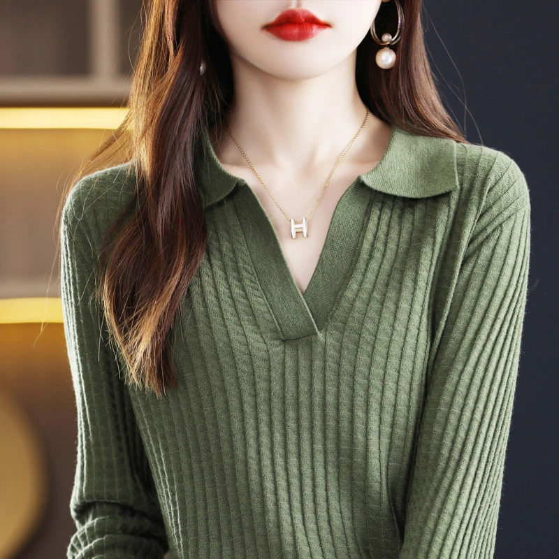 秋季新款  女  精纺羊毛  翻领长袖时尚百搭 内搭 外穿 265