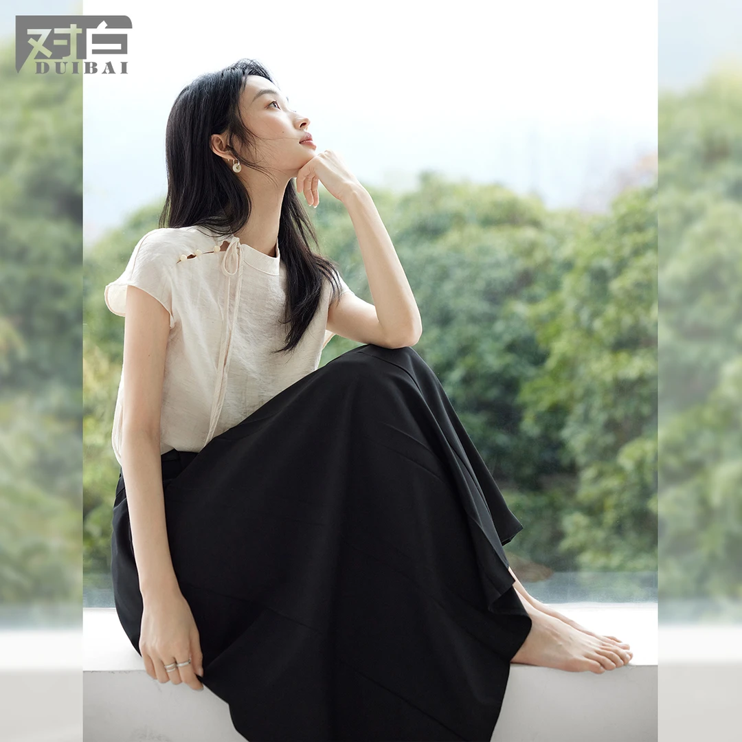 D01对白薄荷曼波新中式亚麻短袖衬衫女国风设计感时尚EDC054