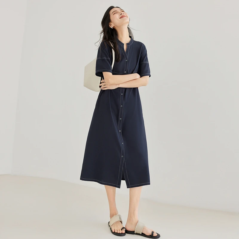 【大默专属】D01对白简约通勤短袖连衣裙分割裙子连衣裙DDQ069