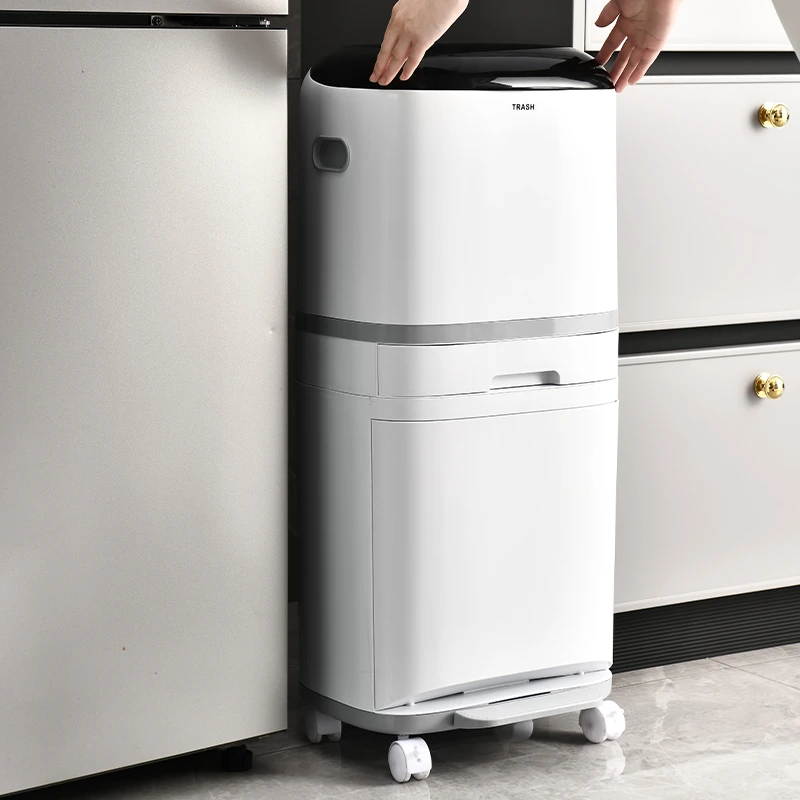 雨伊家用卫生间卧室客厅大号干湿分离垃圾桶翻盖式多功能奢华
