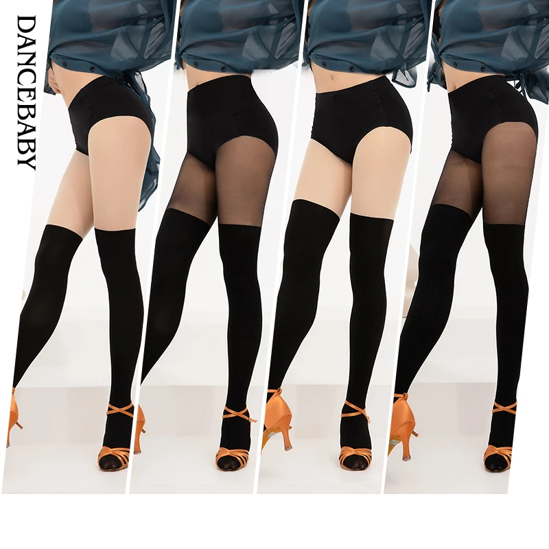 拉丁舞蹈丝袜打底拼接连裤袜表演配饰收腿显瘦拉丁舞鞋配套袜子