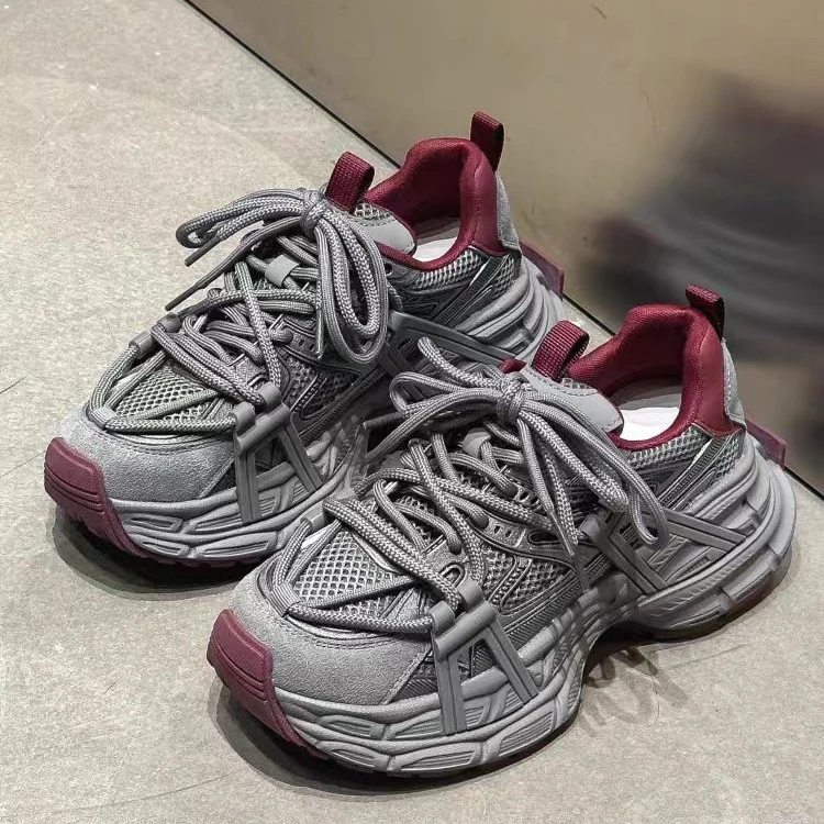 9555-复古绑带老爹鞋女2024厚底增高轻便显脚小休闲运动鞋-GDN