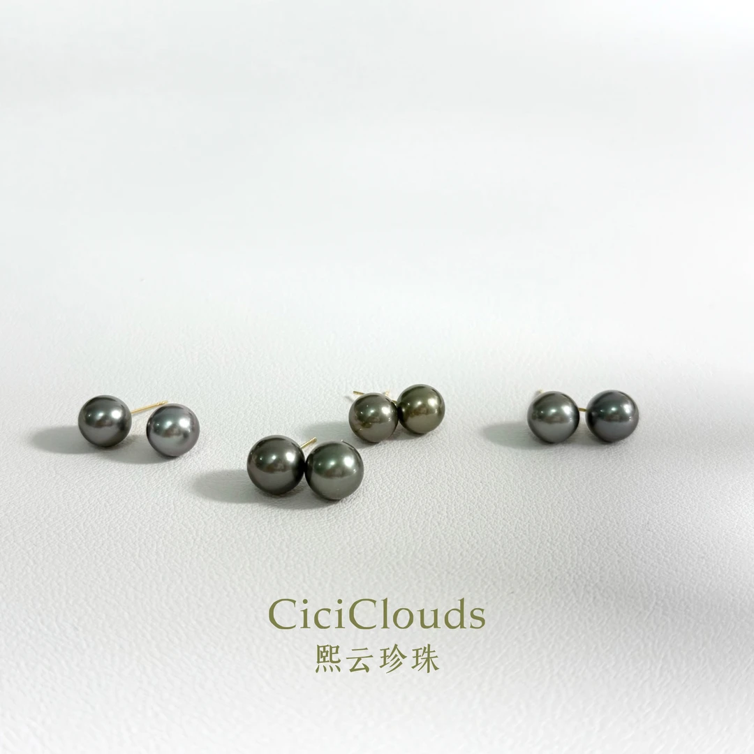「18k大溪地耳钉」 8-9mm 18k金海水黑珍珠耳钉(多样性发一对)