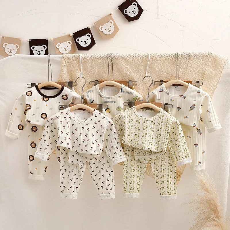 儿童家居服秋季新款莱卡棉秋衣秋裤睡衣无骨A类宝宝内衣套装春秋