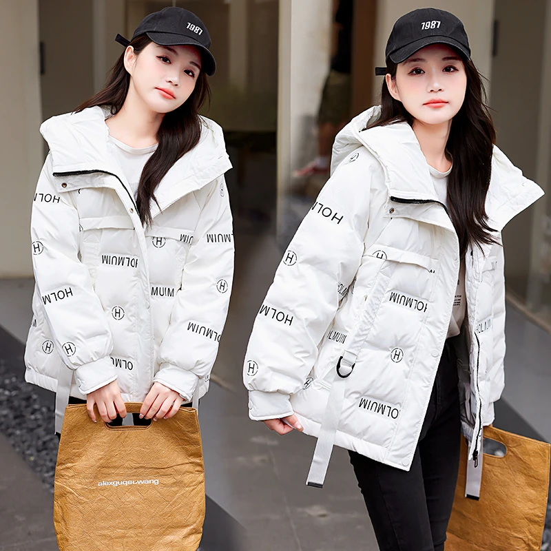 秋冬防水免洗鲨鱼皮棉服字母印花减龄百搭休闲小个子棉衣外套女装