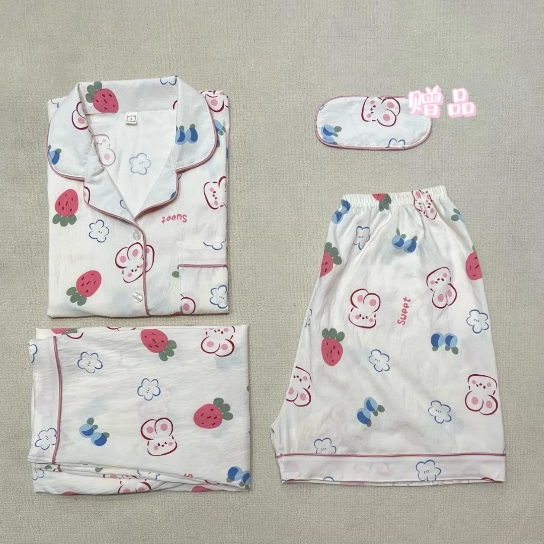 睡衣女三件套云朵棉夏季秋季女大码可爱兔子卡通家居服可外穿套装