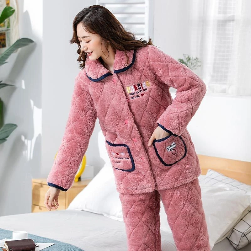 【补贴福利】睡衣女冬季三层加绒加厚夹棉保暖宽松大码可外穿家居服