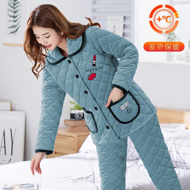 【宠粉福利】睡衣冬季加绒加厚三层夹棉女士韩版保暖家居服外穿套装