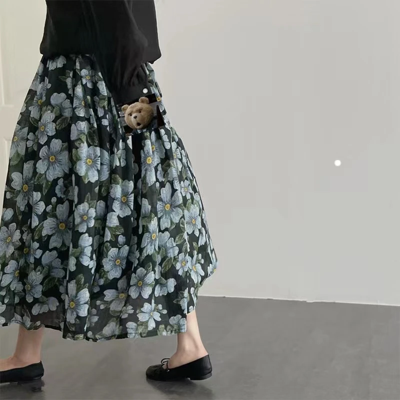 法式秋冬复古高腰气质显瘦洋气碎花裙百搭大摆A字中长款半身裙女